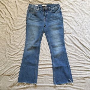 Vigoss Medium Blue Frayed Hem Flare Jeans